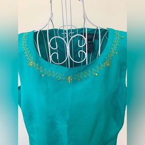 Molly Malloy Sleeveless Silk Cocktail Dress Green Beaded Embroidered Neckline 16